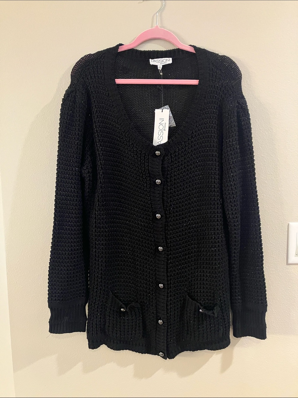 NWT Passioni Black Knit Button-Front Cardigan